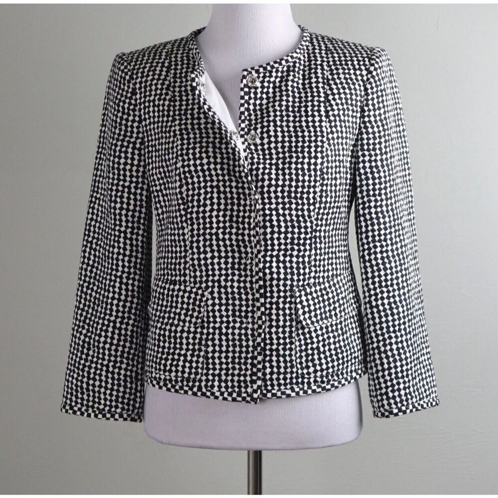 ARMANI COLLEZIONI Le Giorgio $895 Italy Geo Print Cotton Silk Jacket Top Size 12
